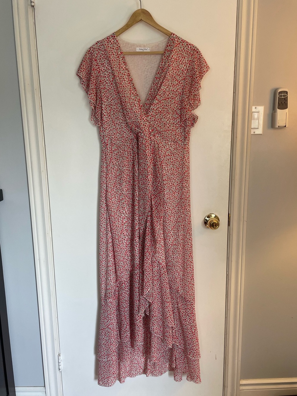 Designer Mini-Floral Ruffle Hi-Low Maxi Dress